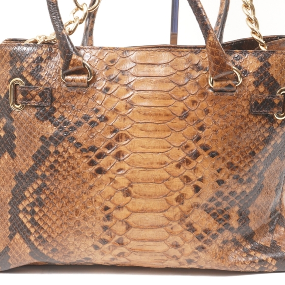 NEW Michael Kors Tobacco Leather Python Bag - Picture 5 of 8